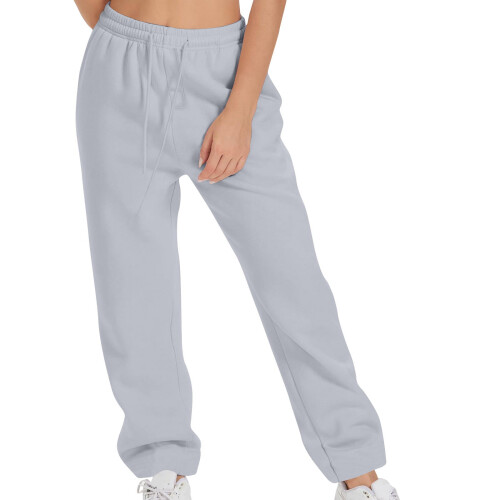 Meresysid Damen-Freizeithose mit elastischem Schnürverschluss, einfarbig, Sport, Grau 1