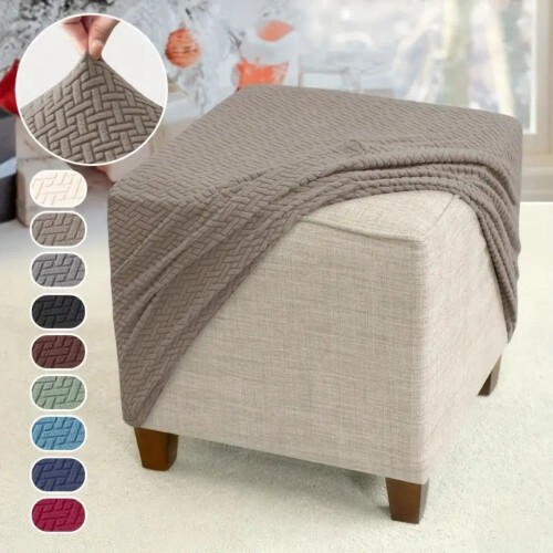 2 Pack Ottoman Cover Square Jacquard Stretch Ottoman Slipcovers Folding Storage Covers Square Footstool Protector 1