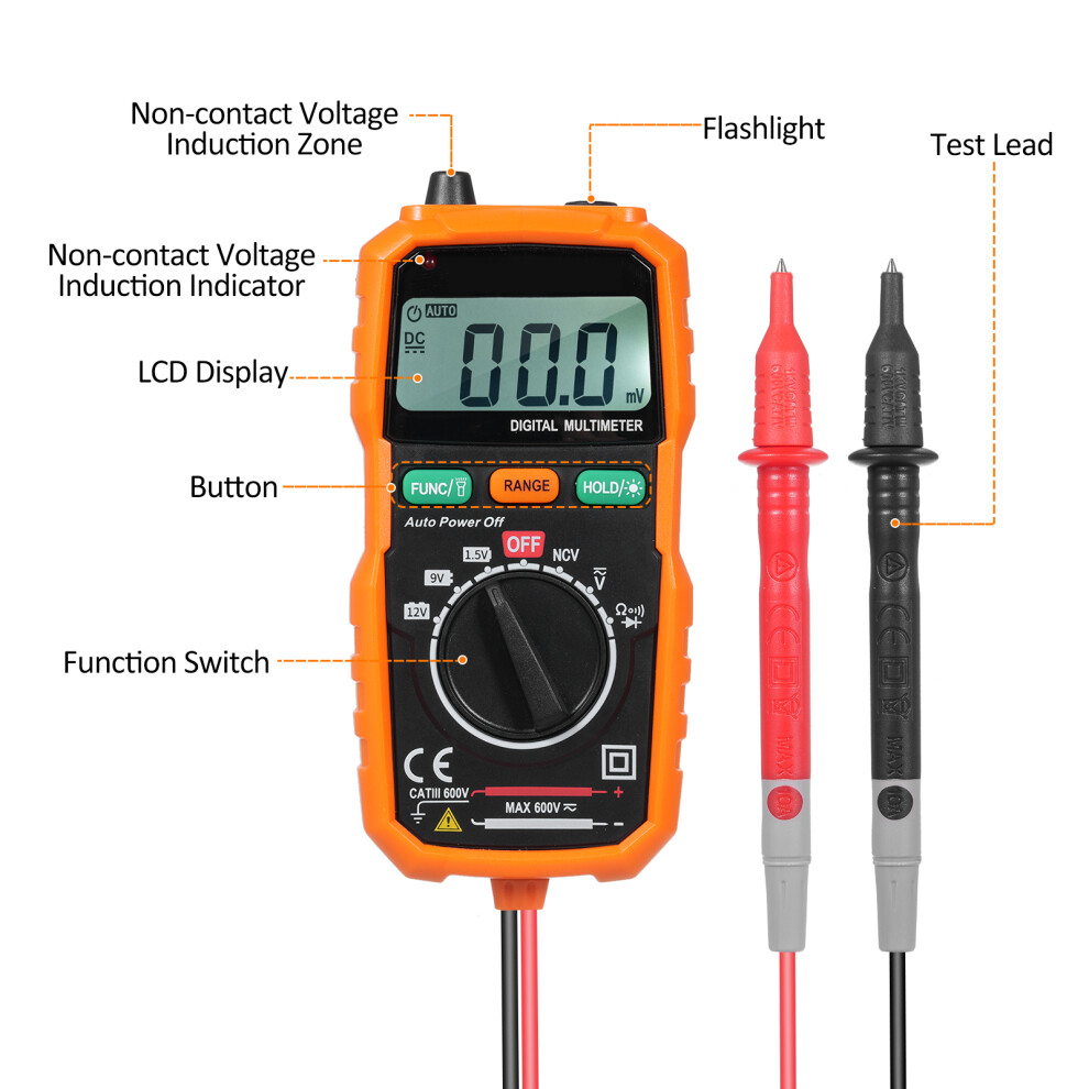 Digital Multimeter 130X60x25mm, Backlit Lcd, 600V 8461393465746