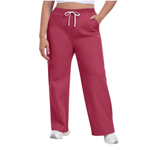 Γυναικείο παντελόνι Plus Size Casual με κορδόνι στη μέση και τσέπες, μονόχρωμο, σπορ και 2