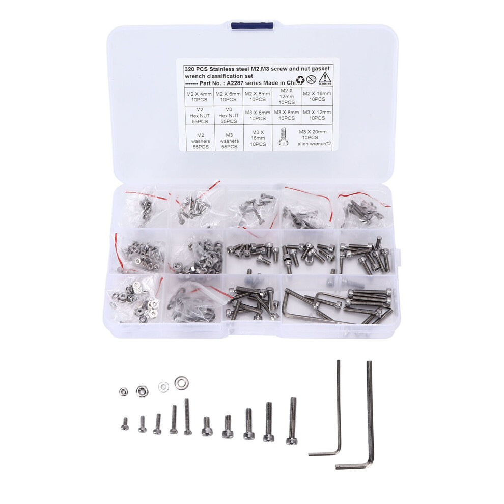 320Pcs Stainless Steel M2 M3 Bolt Nut Gasket Set For Automotive And Industrial Applications 4991376500521