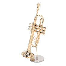 Messing-Miniatur-Trompetenmodell mit Halter, 19,5 cm, Gold