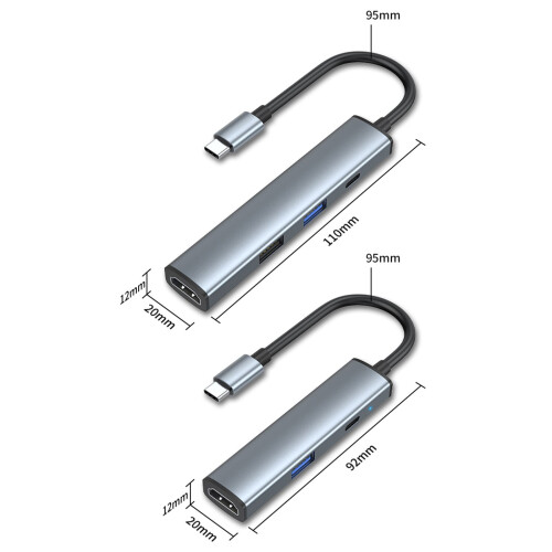 Travel Friendly 3/4 Function USB C Dock Features 100W Fast Charging 4K Video Output Fast Speed Data Transfer Capability 2