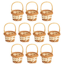 10 mini coșuri împletite din plastic kaki cu mânere