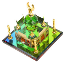 Exquisite Handmade Workmanship Muslim Crystal Gilded Al Aqsa Mosque Model Islamic Table Decor Perfume Container Twist Off Top Gift Box Included