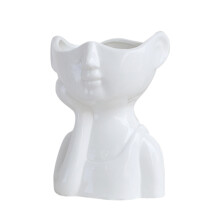 Half-Face Body Sculpture, White Ceramic Art Vase for Living Room, Tabletop, Porch, Fireplace Mantel Stylish Home Decor (16cm Height)