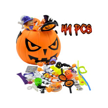 Plastic Halloween Pumpkin Bucket14x14x14cm with Toy Set