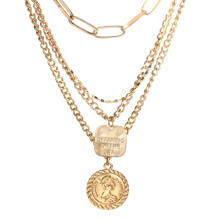 Collana girocollo a strati da donna, design retrò di tendenza, elementi vintage, ciondolo a moneta, collana vistosa, gioiello alla moda, placcata in