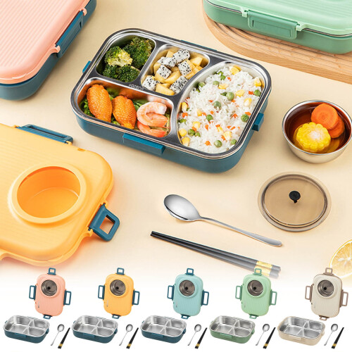 Κουτί Bento από ανοξείδωτο ατσάλι Ampiyan 1400ml, 4 τμημάτων, χωρίς BPA, στοιβαζόμενο, για 2
