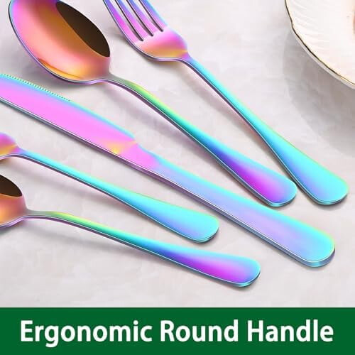 Rainbow 24-Pc Stainless Steel Flatware Set for 4, Includes Steak Knives, Compatible with Modern Kitchens 2