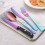 Rainbow 24-Pc Stainless Steel Flatware Set for 4, Includes Steak Knives, Compatible with Modern Kitchens 7