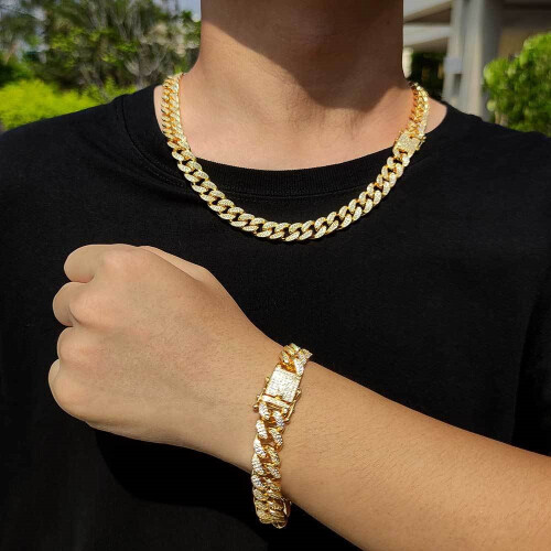 Conjunto de pulsera y collar cubano de cristal de 13 mm 1