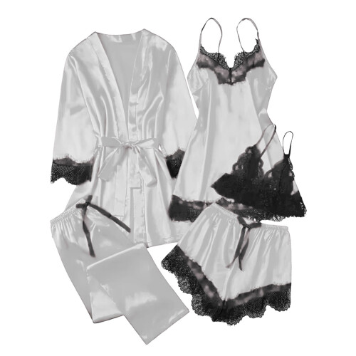 Women's Satin Pajama Set Long Sleeve 5-Piece 1