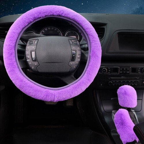 Conjunto de 3 peças de capas para volante em lã sintética – Macias e aveludadas, com encaixe universal para volantes de 15 polegadas, capas para 1