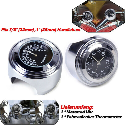 motorcycle handlebar clock thermometer motorcycle clock watches 7/8\" 1