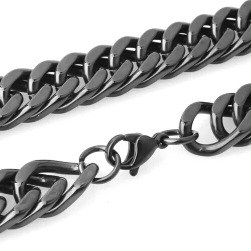 Κολιέ με αλυσίδα Curb Cuban Link από ανοξείδωτο ατσάλι 316L, μαύρο επιπλατινωμένο για 1