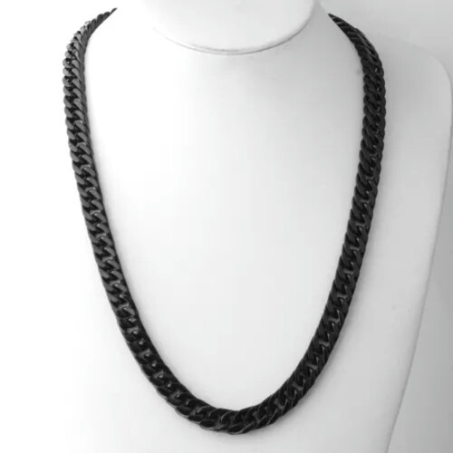 Κολιέ με αλυσίδα Curb Cuban Link από ανοξείδωτο ατσάλι 316L, επιχρυσωμένο σε μαύρο χρώμα, 2