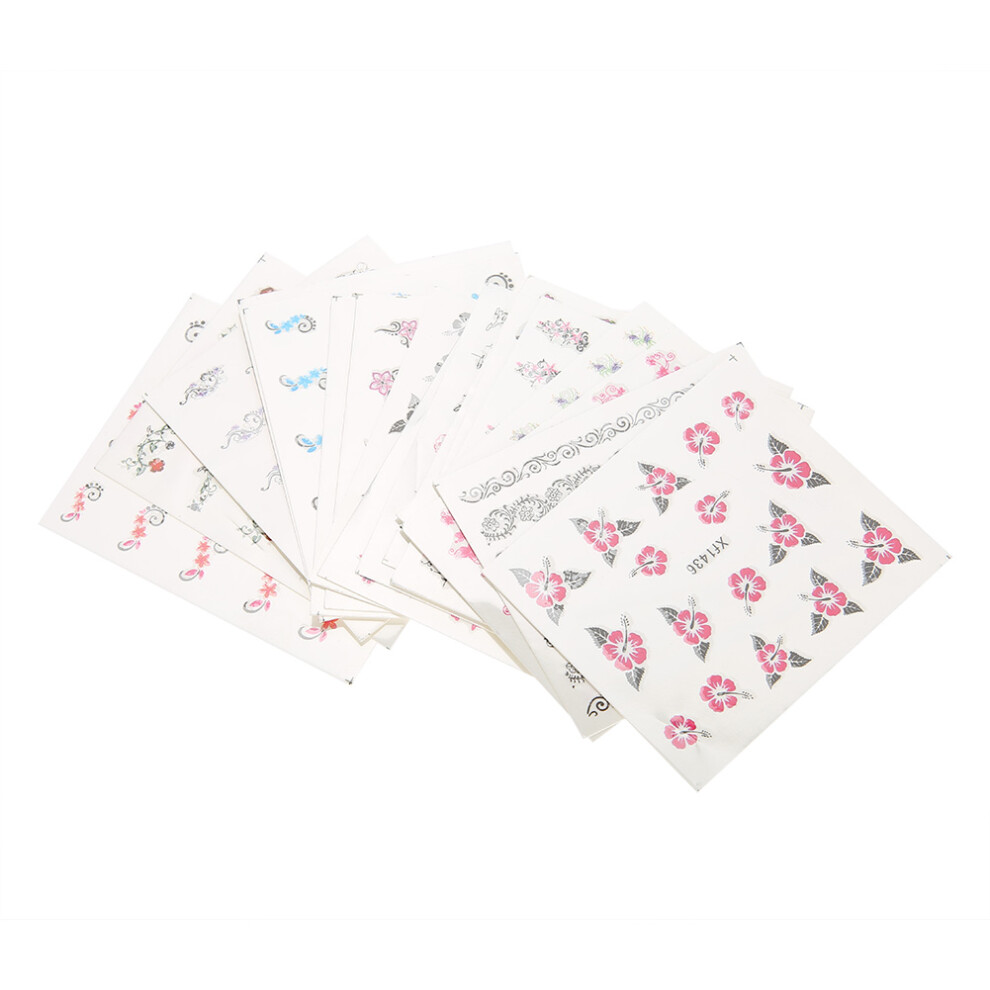 50 Sheets Water Transfer Nail Stickers - Flower, Butterfly, Cartoon Design