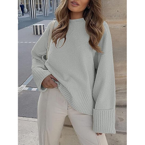 Γυναικείο oversized με μακριά μανίκια, χνουδωτό πλεκτό, casual, ζεστό, 2025, φθινοπωρινά 2