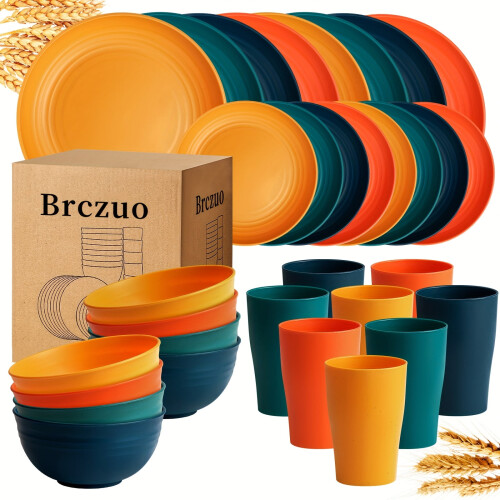 Black Wheat Straw Tableware Set 16 or 32 pcs for 4 or 8 1