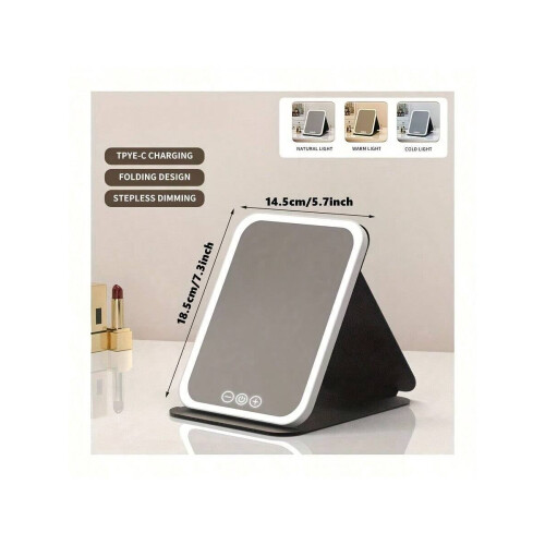 LED Makeup Mirror with 3 Color Modes, Dimmable Touch Screen, USB Rechargeable & Foldable – Compatible with USB Charging 1