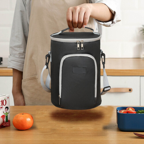 Insulated Lunch Bag Reusable Thickened Cylinder with 2