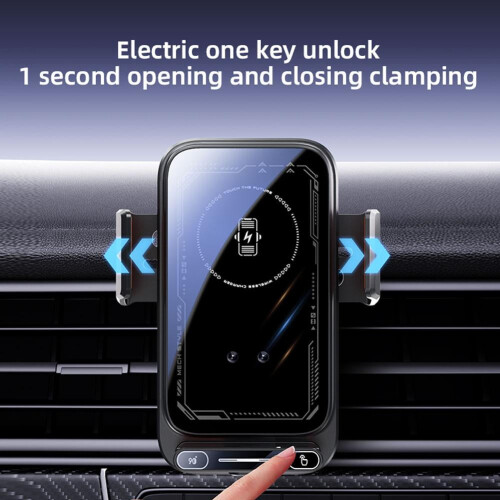 Suporte veicular para celular com sensor automático, liberação rápida, porta giratória, rotação USB e compatível com Android. 1