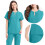 Women Scrubs Set Blue Solid V-Neck Blouse and Drawstring 3