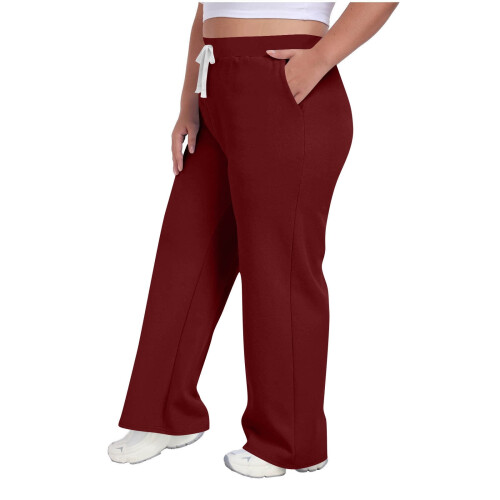 Γυναικείο παντελόνι Plus Size Casual με κορδόνι στη μέση και τσέπες, μονόχρωμο, σπορ και 2
