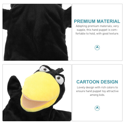 Soft Black Crow Hand Puppet for Classroom Props and Decor with Comfortable Texture 2