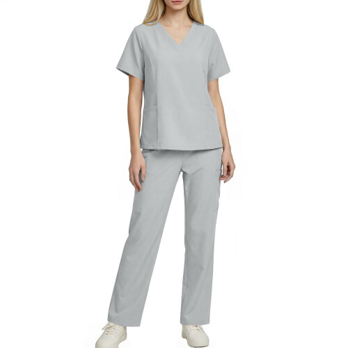 asdoklhq Plus Size Scrubs Γυναικείο Φόρεμα Νοσοκόμας με Κοντομάνικο, Μονόχρωμο, Τσέπη και 1