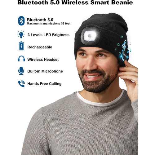 Καπέλο Bluetooth Beanie με φως, χειμερινό μουσικό πλεκτό καπέλο, καπέλο LED για τρέξιμο, 1
