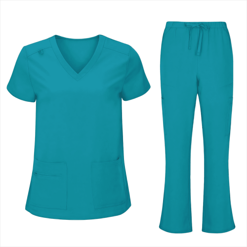 asdoklhq Plus Size Scrubs Γυναικείο Μπλούζα με V-Neck, Άνετη Εφαρμογή, Παντελόνι με Τσέπες και 1