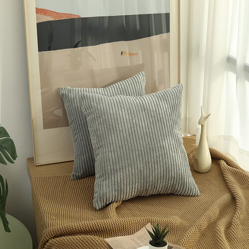 Housse de coussin grise à rayures classiques, 50 x 50 cm, 100 % polyester, pour salon 1