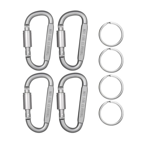 4-pack karbinhakar i aluminium med D-ringlås och nyckelringar 1