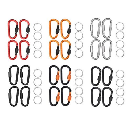 4-pack karbinhakar i aluminium med D-ringlås och nyckelringar 2