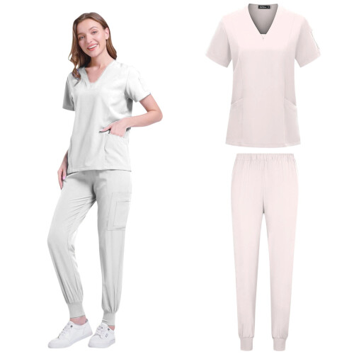 Women's Solid Scrubs Set White 2X 2