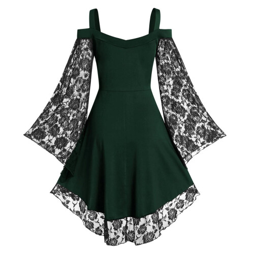 Gotisk Vintage Blonde Patchwork Kjole Til Kvinder Plus Size Goth Off Shoulder Spaghetti Strap Kjoler 2