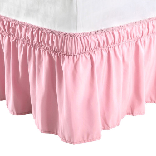 Saia de cama rosa tamanho casal 15 polegadas com babados 54x75 polegadas 1