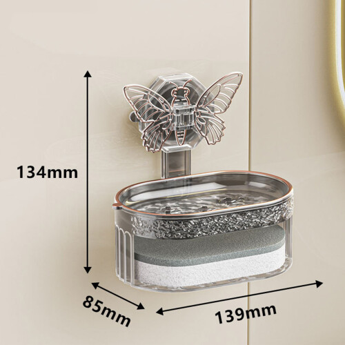 (Light Luxury Grey) Wall-Mounted Soap Box, Double-Layer Drain, 50 Char 2