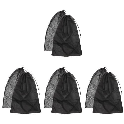 8Pcs Mesh Laundry Bags Black Drawstring Travel Storage Pouches 1