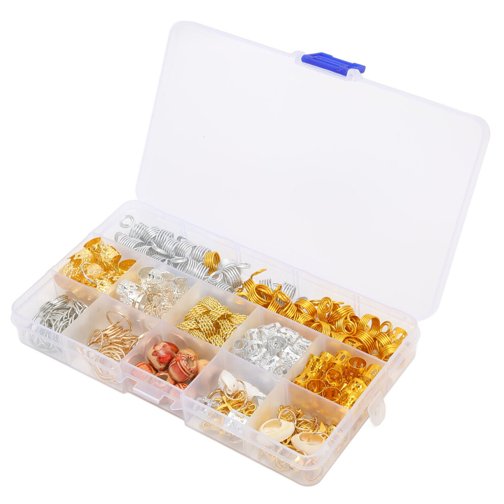 Unisex 238Pcs Hair Jewelry Kit With Storage Box, Metal Braid Rings & Dreadlock Accessories