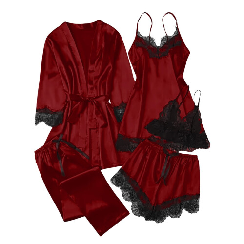 Women's Satin Pajama Set Long Sleeve 5-Piece 1