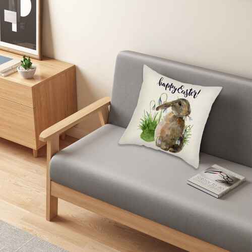 Housses de coussin décoratives de Pâques 45 x 45 cm, imprimé lapin mignon 1