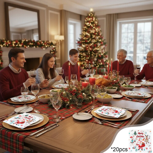 Conjunto de guardanapos de Natal com desenhos de árvore e Papai Noel, 2 modelos. 1