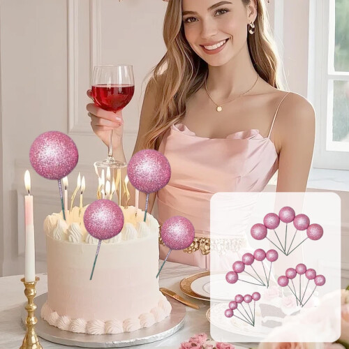 Hot Pink Glitter Foam Balls Cake Decorations 20 Pieces 2