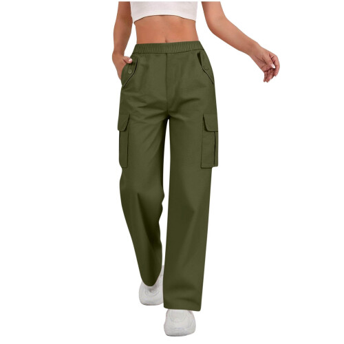 Women's Cargo Pants Elastic Waist Button Front Multiple 1