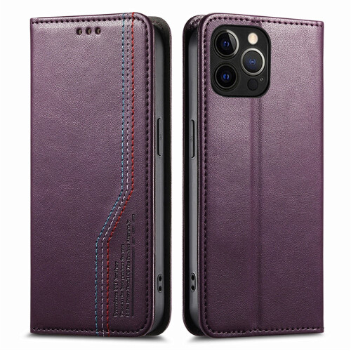 Capa carteira em couro roxo com suporte magnético e alça de pulso para iPhone 12 Pro Max de 6,7 polegadas – Compatível com iPhone 12 Pro Max 1