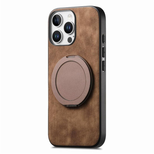 Capa retrô em couro com suporte giratório circular, à prova de choque, compatível com iPhone 16 Pro, marrom. 2