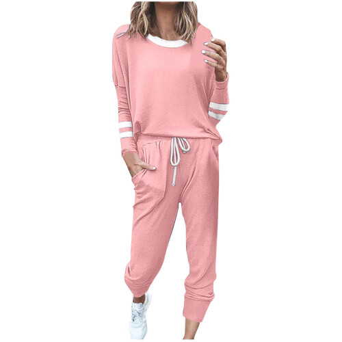 Γυναικείο σετ δύο τεμαχίων, χαλαρής εφαρμογής, ριγέ, τυπωμένο, με κορδόνι, λάστιχο 1